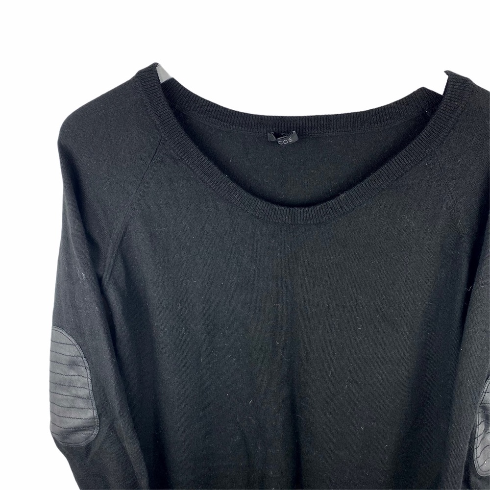 COS Black Sweater Dress Leather Elbow Patch Belt Medium - Picture 2 of 3